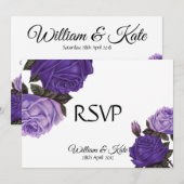 Invitation Réponses de mariage Roses ultra violet double face (Devant / Derrière)