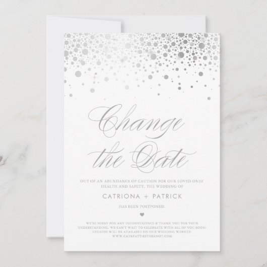 Invitation Report de date Confettis en feuille d'argent (Devant)