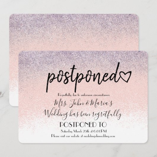 Invitation Report de date de mariage pailleté ombré (Devant / Derrière)