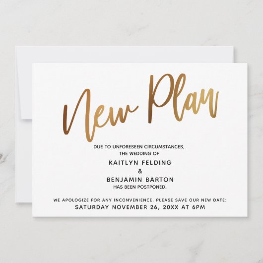 Invitation Report de mariage Annonce du "Nouveau Plan" Or (Devant)