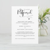Invitation Report de mariage, annonce simple et moderne (Debout devant)