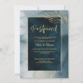 Invitation Report de mariage aquarelle bleu marine et or (Devant)