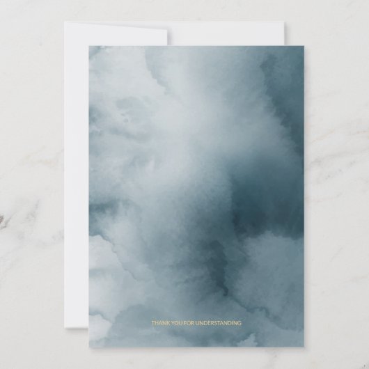 Invitation Report de mariage aquarelle bleu marine et or (Dos)