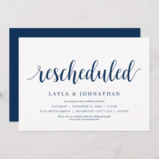 Invitation Reporté, changement de date de mariage (Devant / Derrière)