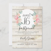 Invitation Reportée Rustique Bois Bohème Floral Douce 16 (Devant)