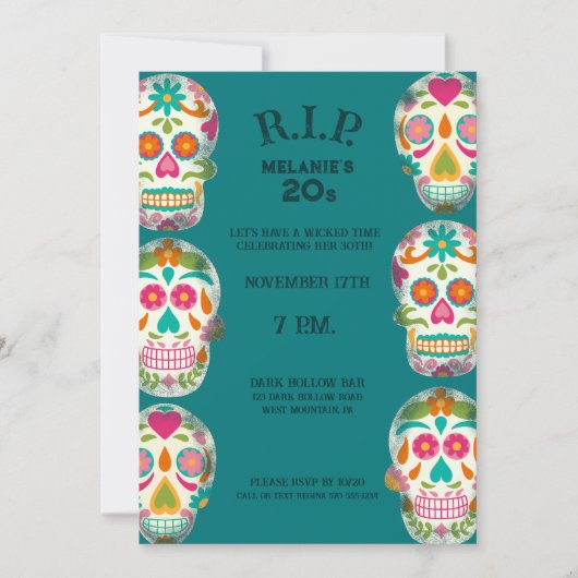 Invitation Repose en paix mes 20 ans Custom Age Sugar Skulls  (Devant)