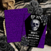 Invitation Repose Éternel Gothique Violet Crâne Floral 30e An