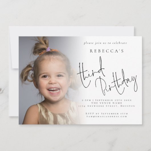 Invitation Représentation photo moderne 3e fête d'anniversair (Devant)