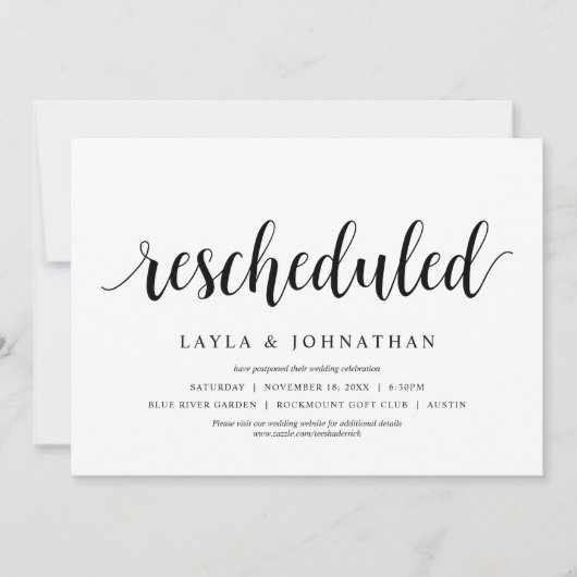 Invitation Reprogrammé, changement de date de mariage (Devant)