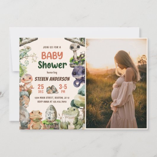 Invitation Reptile Garçon bébé garçon douche photo (Devant)