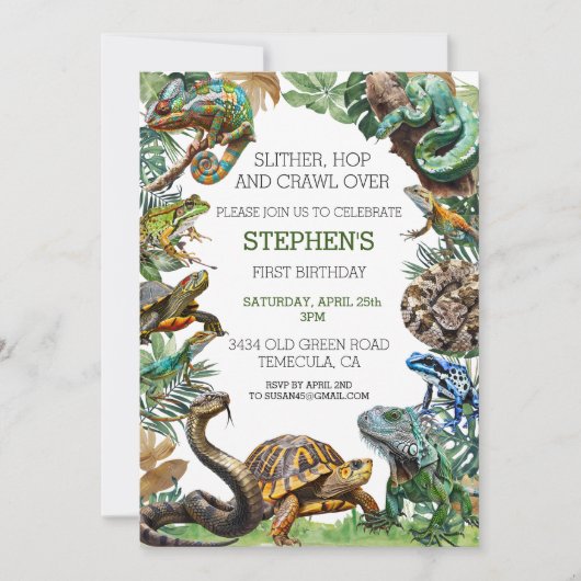Invitation Reptile Slither Crawl Serpent Turtle Anniversaire (Devant)