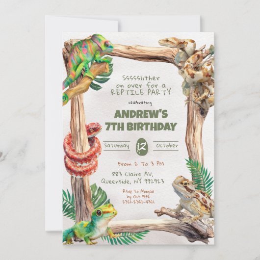 Invitation Reptiles Garçon Anniversaire (Devant)