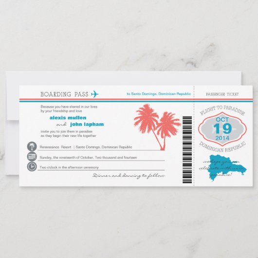 Invitation République dominicaine Boarding PassWedding Invita (Devant)