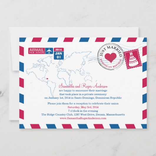 Invitation République Dominicaine Courrier aérien Réception d (Devant)