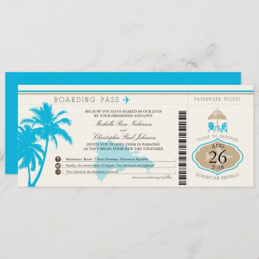 Invitation République Dominicaine Passe-Passe Palm Trees (Devant / Derrière)