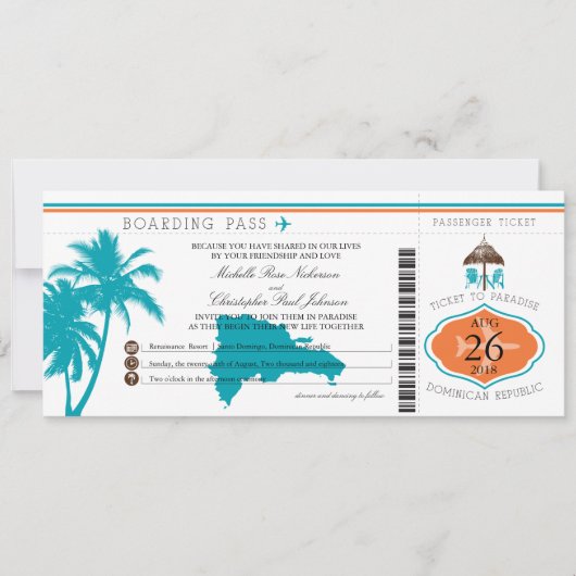 Invitation République Dominicaine Passe-Passe Palm Trees (Devant)