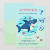 Invitation requin bébé 2e anniversaire sous la mer mignon (Devant / Derrière)