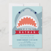 Invitation Requin bleu clair piscine garçon Anniversaire (Devant)