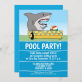Invitation Requin drôle en fête d'anniversaire de piscine (Devant / Derrière)