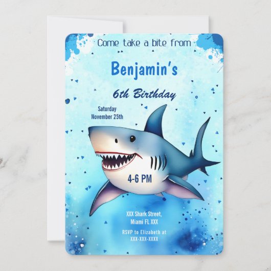 Invitation Requin du 6e anniversaire (Devant)