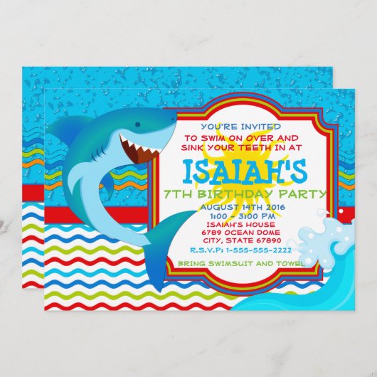 Invitation Requin Fête Piscine - Eau (Devant / Derrière)