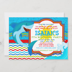 Invitation Requin Fête Piscine - Eau