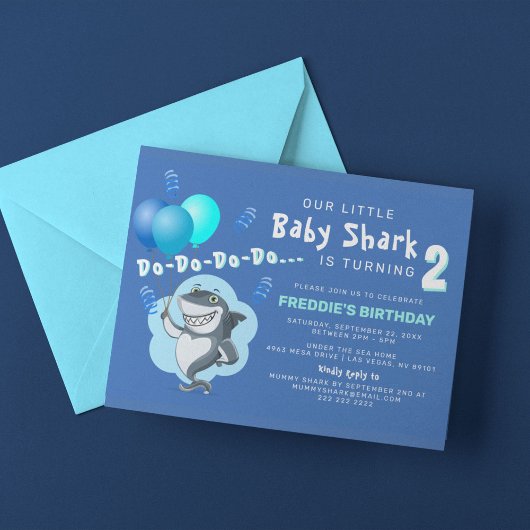 Invitation Requin mignon | Anniversaire Ballons Bleus