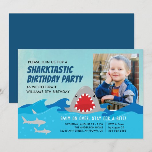 Invitation Requin mignon | Boys Birthday Party Photo (Devant / Derrière)