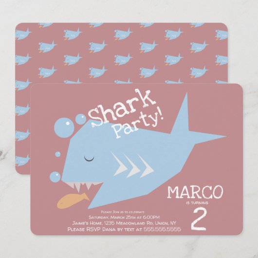 Invitation Requin mignon géométrique Poisson Anniversaire de (Devant / Derrière)