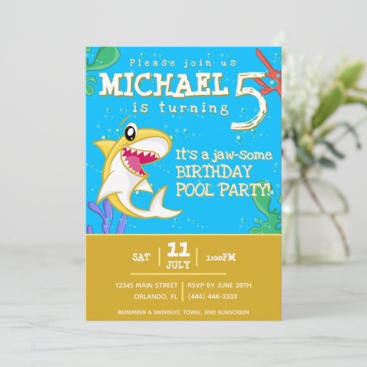 Invitation Requin Océan Enfants Jaune N'importe quel âge Anni (Debout devant)