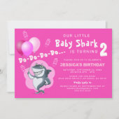 Invitation Requin Rose Mignon | Anniversaire Ballons Roses (Devant)