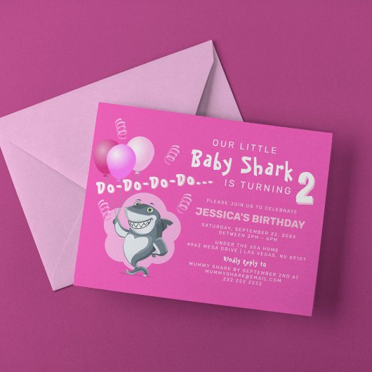 Invitation Requin rose mignon | Ballons roses Anniversaire