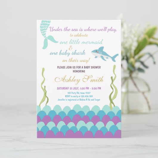 Invitation Requin Sirène Sous Le Baby shower Sea Twins (Debout devant)