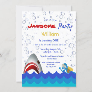 Invitation Requin sous la mer 1er anniversaire garçon de fête