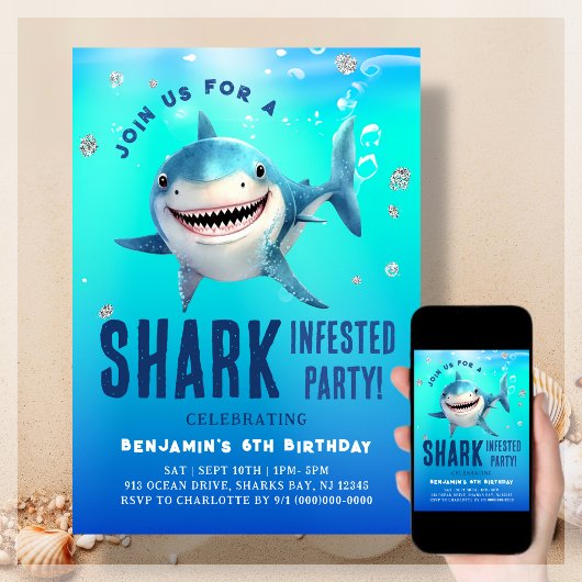 Invitation Requin sous la mer Anniversaire