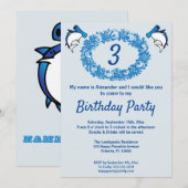 Invitation Requins bleus et couronne Rose pour anniversaire (Devant / Derrière)