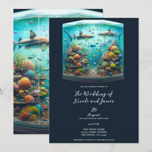 Invitation Requins et poissons Aquatic Aquarium Mariage (Devant / Derrière)