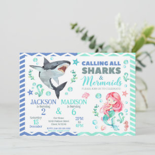 Invitation Requins et Sirènes Anniversaire Commun   Fête à la