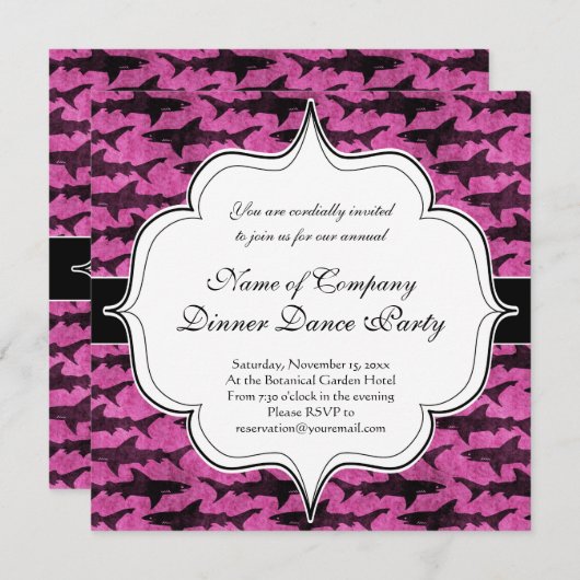 Invitation Requins filles rose chaud (Devant / Derrière)