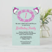 Invitation Requins roses et couronne Rose 1er anniversaire (Debout devant)