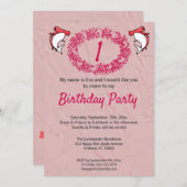 Invitation Requins rouges et couronne Rose 1er anniversaire (Devant / Derrière)