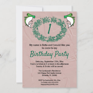 Invitation Requins verts et couronne Rose 1er anniversaire