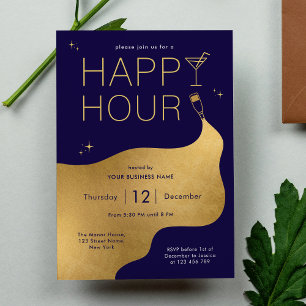 Invitation Réseau d'entreprise moderne Marine & Gold Happy Ho