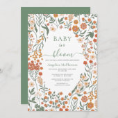 Invitation Reseda Fleurs sauvages vertes Frame Baby in Bloom (Devant / Derrière)