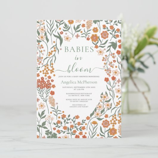 Invitation Reseda Fleurs sauvages vertes Frame Baby in Bloom (Debout devant)