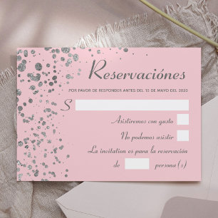 Invitation Réservation espagnole en argent rose, Quinceanera