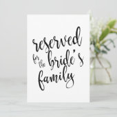 Invitation Réservé à la famille de la mariée - Panneau aborda (Debout devant)