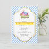 Invitation Réserver bébé douche bleu, blanc rayé motif (Debout devant)