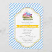 Invitation Réserver bébé douche bleu, blanc rayé motif (Devant / Derrière)