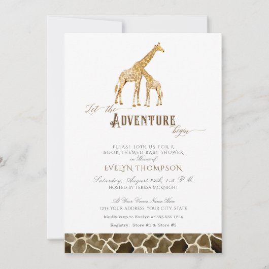 Invitation Réserver Thème Safari Aventure Baby shower Giraffe (Devant)